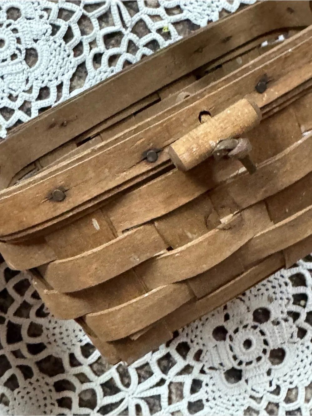 Vintage Longaberger Small Handwoven Basket 1985 Wood Handle